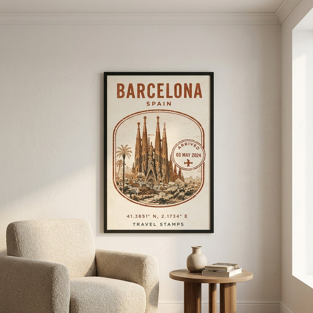 Barcelona Seyahat Hatırası – Vintage Çerçeveli Poster — Siyah — Paspartusuz — TabloLab