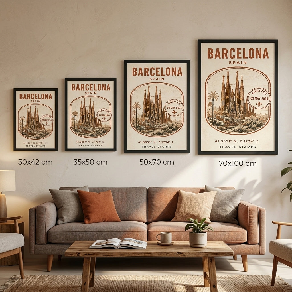 Barcelona Seyahat Hatırası – Vintage Çerçeveli Poster — Siyah — Paspartusuz — TabloLab