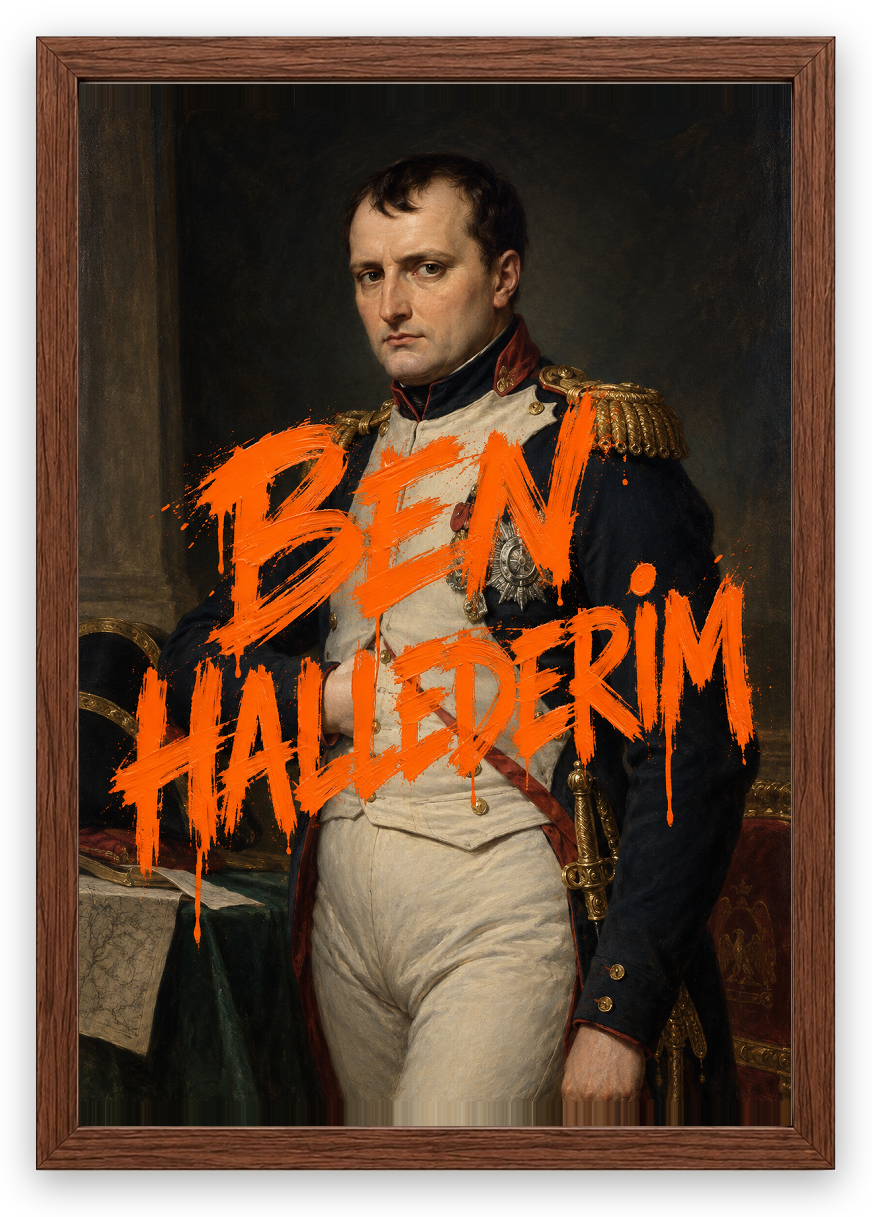Ben Hallederim — Napolyon — özgün eser üzeri yazılı hazır tasarım, Ceviz çerçeve