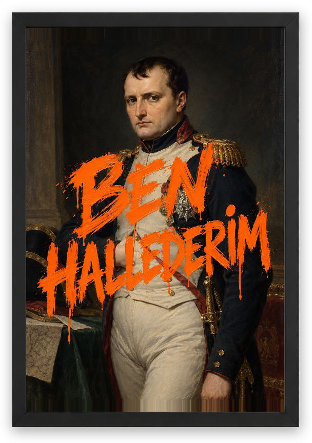 Ben Hallederim — Napolyon — özgün eser üzeri yazılı hazır tasarım, Siyah çerçeve