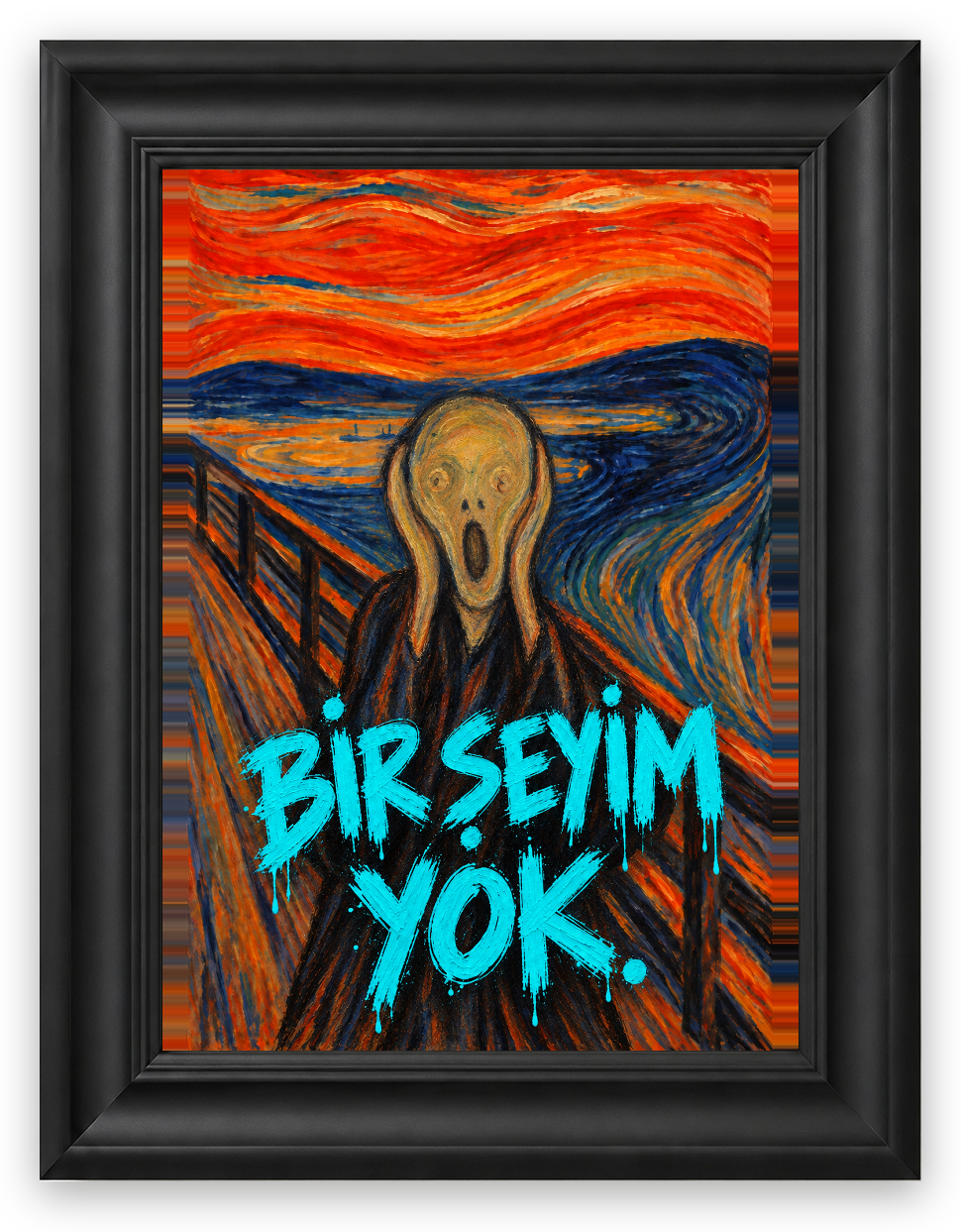 Bir Şeyim Yok — Çığlık — özgün eser üzeri yazılı hazır tasarım, Galeri çerçeve — çizgisel figürlü güncel tasarım