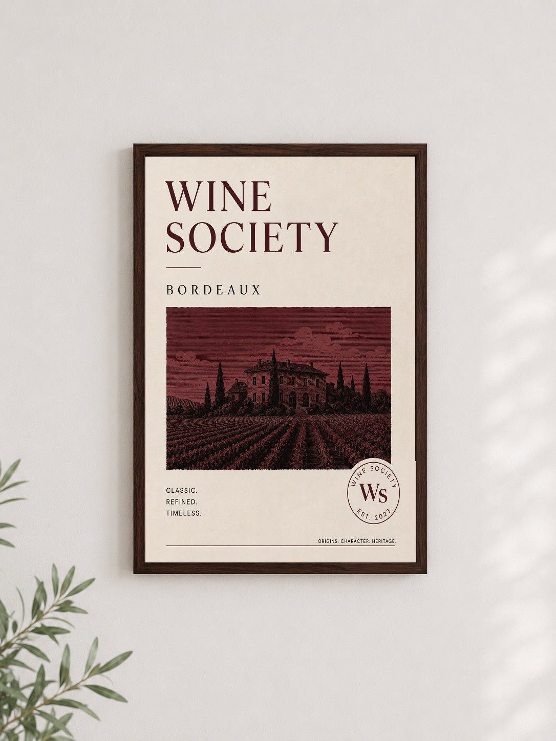 Bordeaux Bağları – Klasik Çerçeveli Poster — Ceviz Çerçeve — TabloLab
