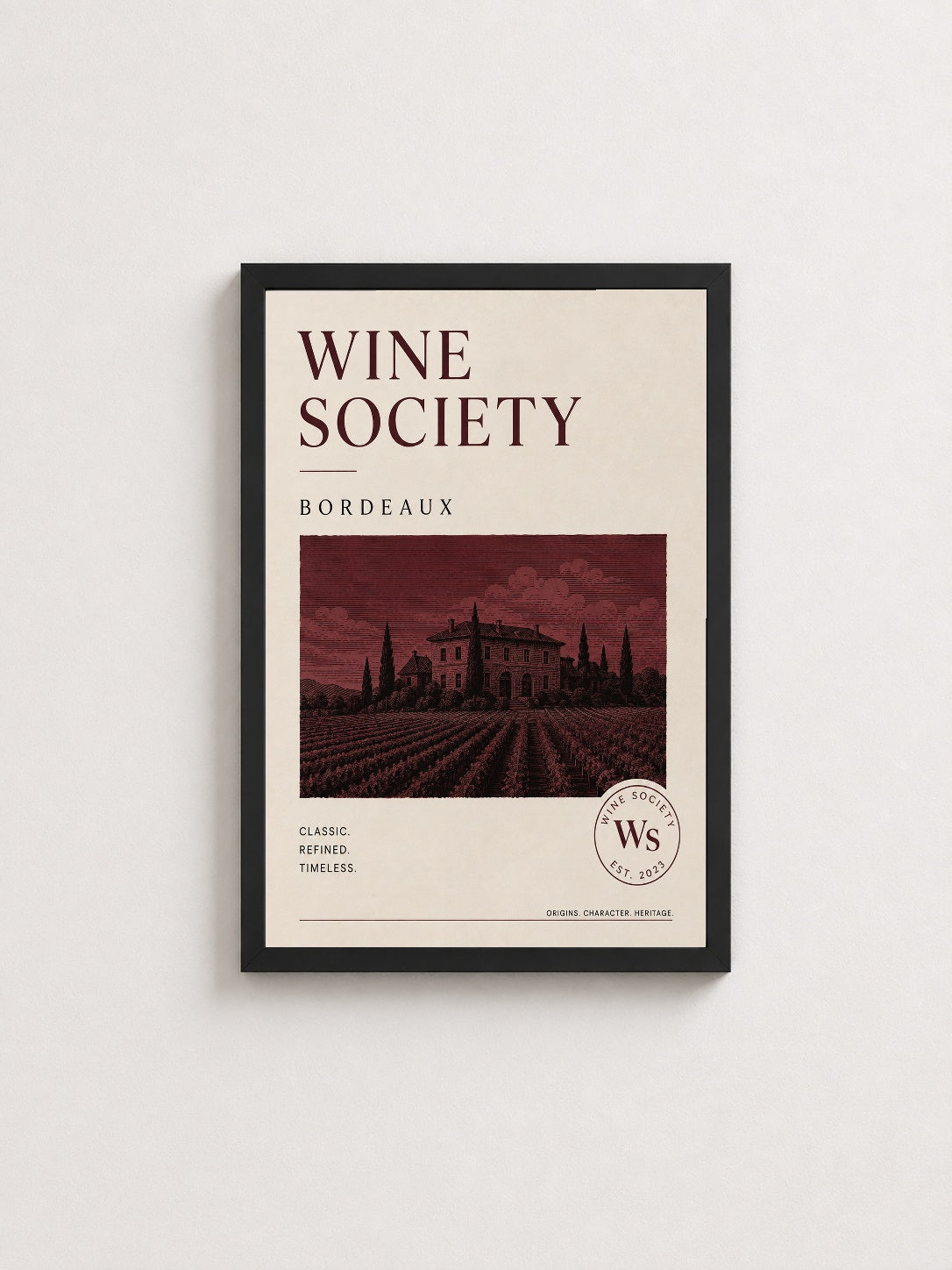 Bordeaux Bağları – Klasik Çerçeveli Poster — Siyah Çerçeve — TabloLab