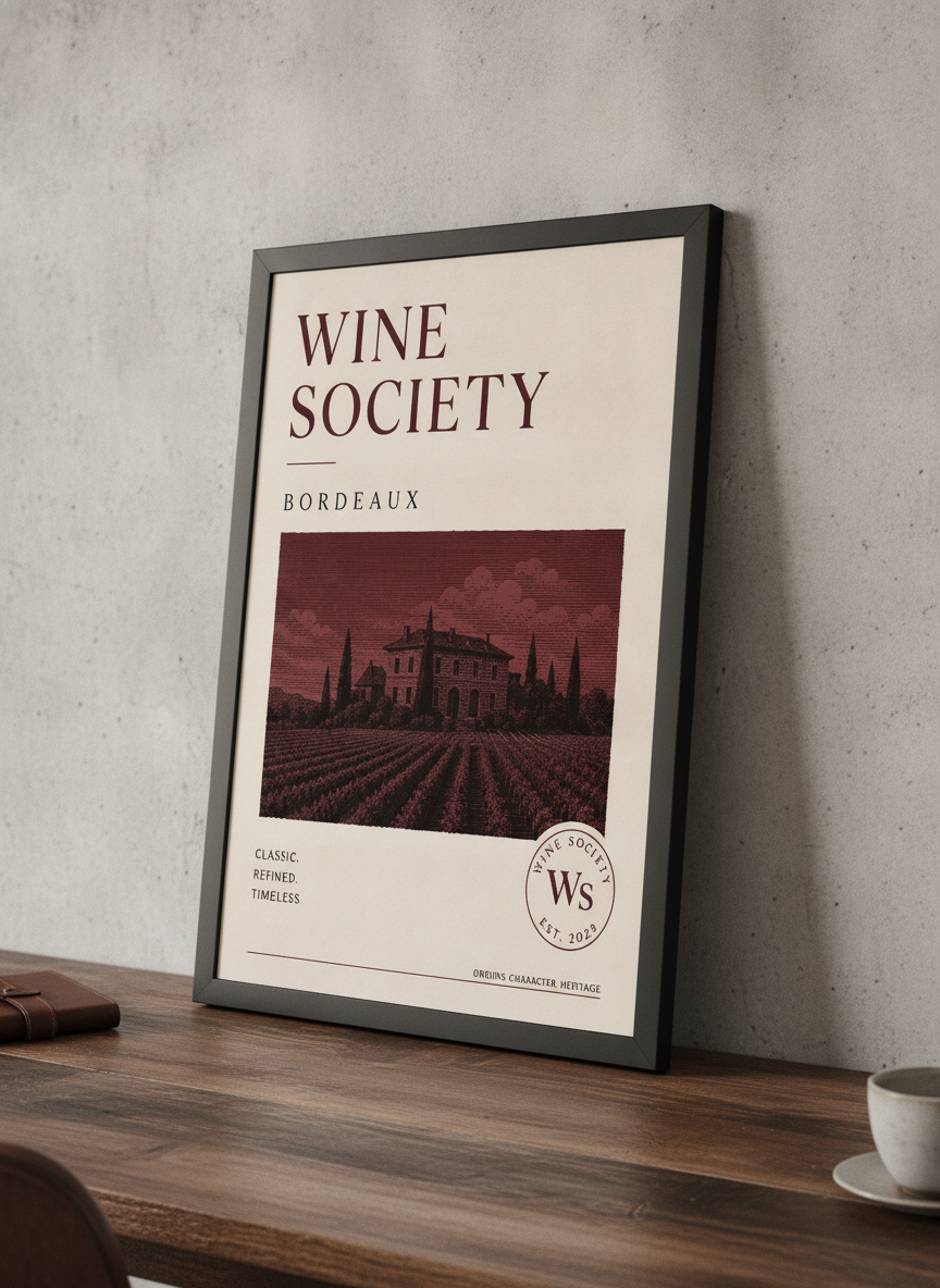Bordeaux Bağları – Klasik Çerçeveli Poster — Siyah Çerçeve — TabloLab