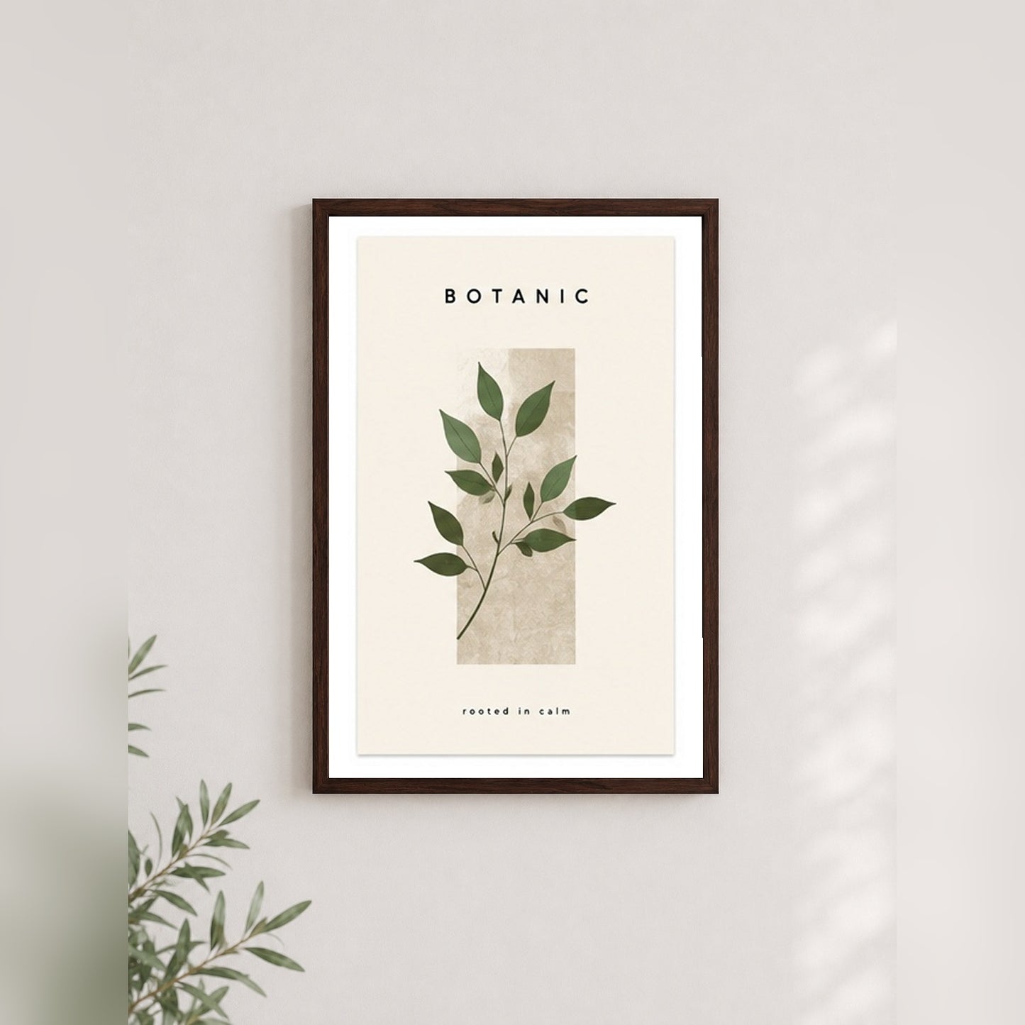 Botanik Sakinlik – Modern Çerçeveli Poster — Ceviz — Paspartulu — TabloLab
