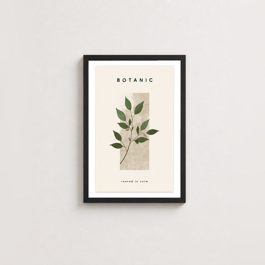 Botanik Sakinlik – Modern Çerçeveli Poster — Siyah — Paspartulu — TabloLab