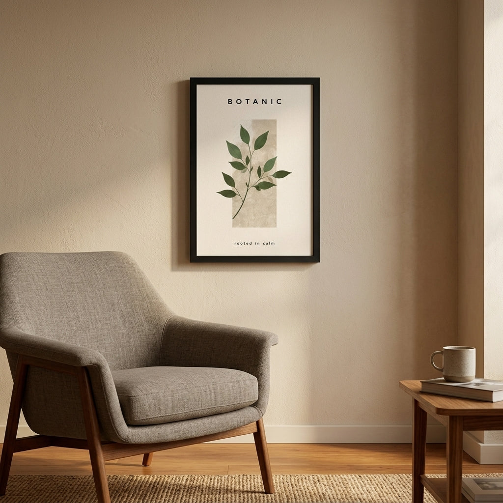 Botanik Sakinlik – Modern Çerçeveli Poster — Siyah — Paspartusuz — TabloLab