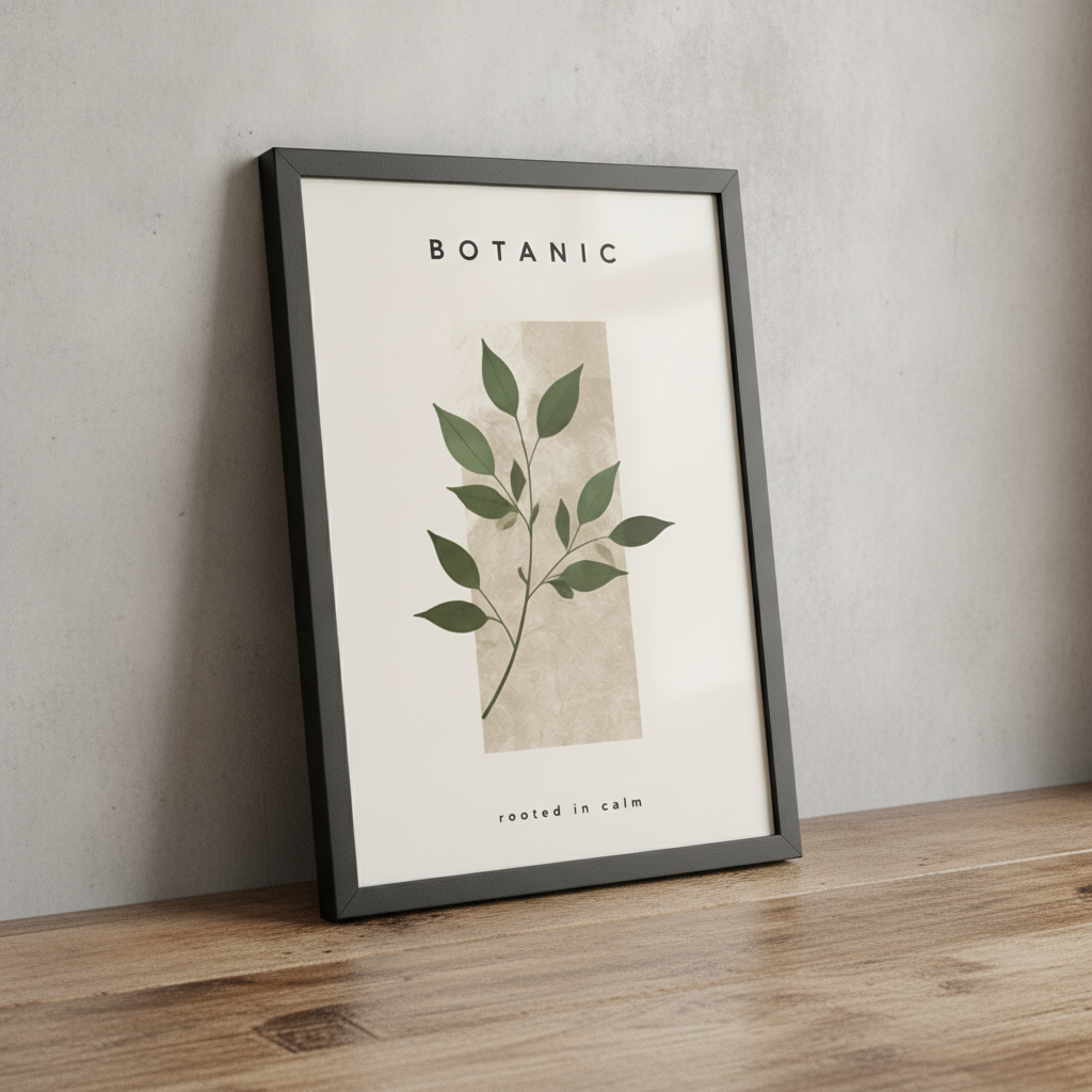 Botanik Sakinlik – Modern Çerçeveli Poster — Siyah — Paspartusuz — TabloLab