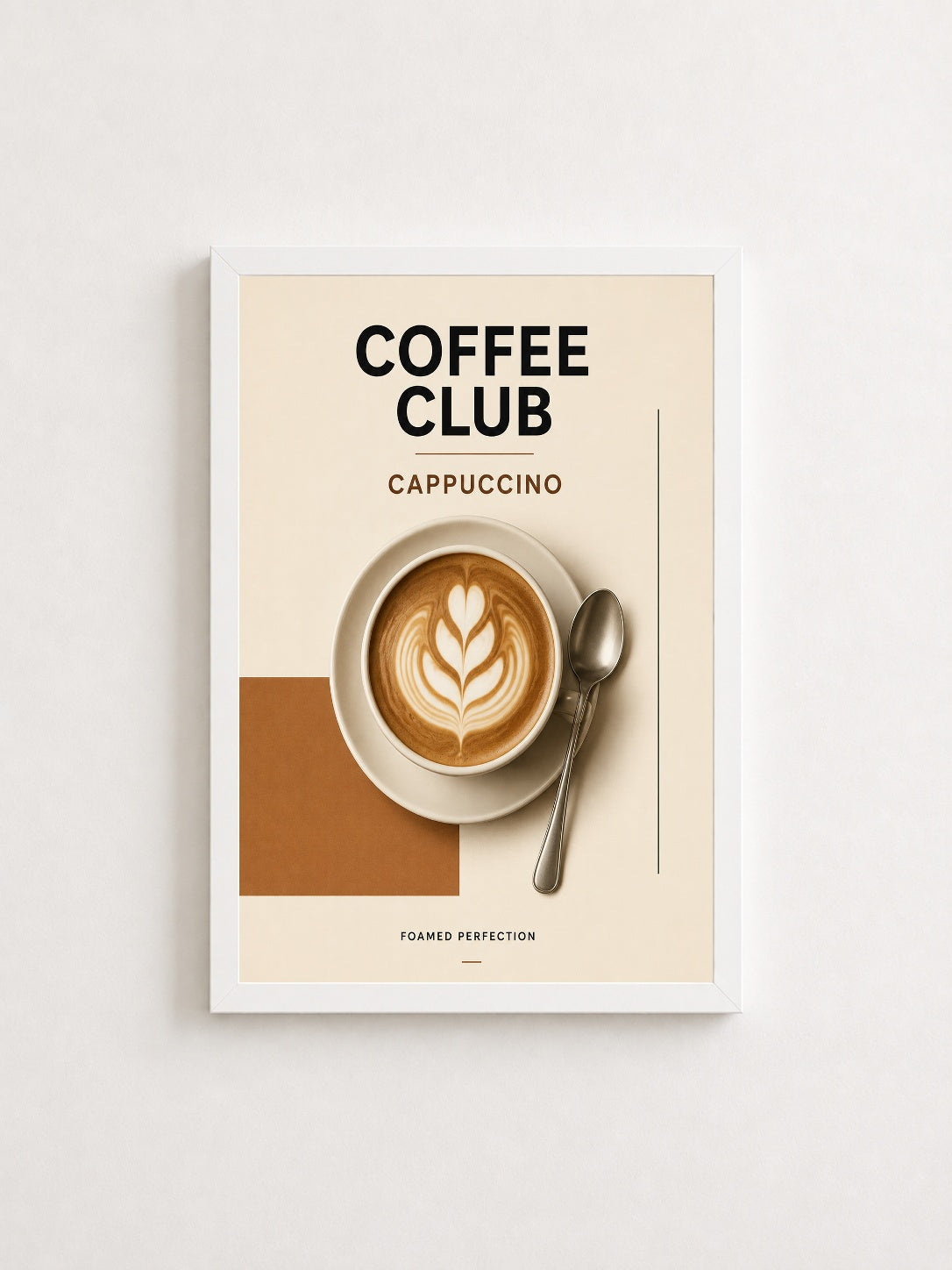 Coffee Club Cappuccino – Modern Çerçeveli Poster — Beyaz Çerçeve — TabloLab