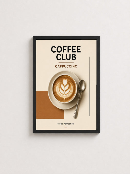Coffee Club Cappuccino – Modern Çerçeveli Poster — Siyah Çerçeve — TabloLab