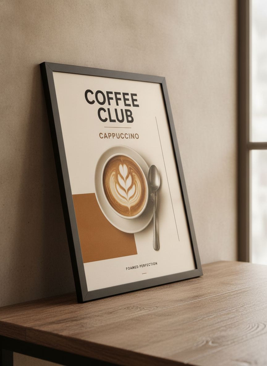 Coffee Club Cappuccino – Modern Çerçeveli Poster — Siyah Çerçeve — TabloLab