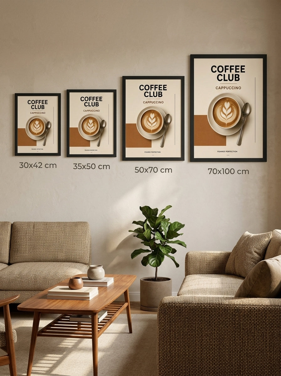 Coffee Club Cappuccino – Modern Çerçeveli Poster — Siyah Çerçeve — TabloLab