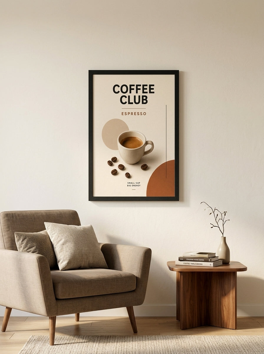 Coffee Club Keyfi – Modern Çerçeveli Poster — Siyah Çerçeve — TabloLab