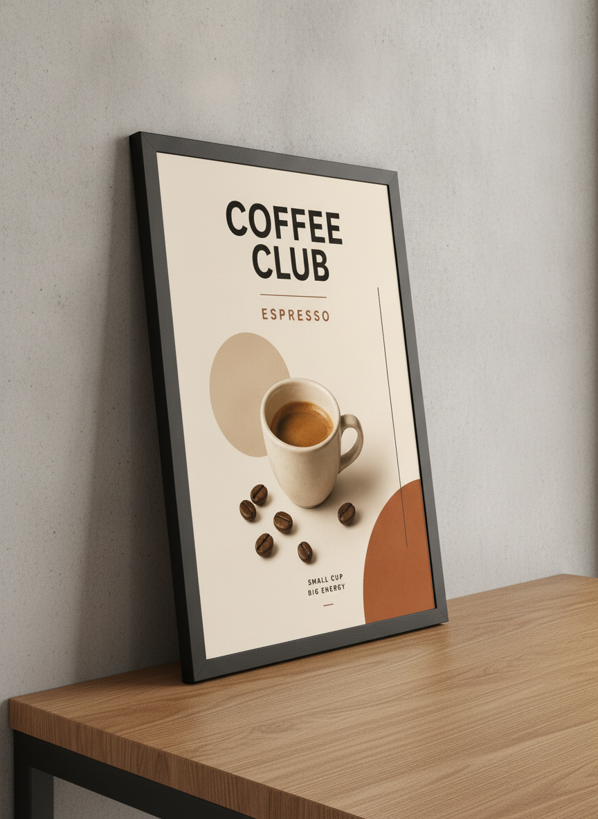 Coffee Club Keyfi – Modern Çerçeveli Poster — Siyah Çerçeve — TabloLab