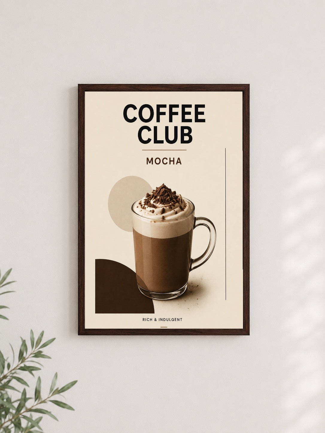 Coffee Club Mocha – Modern Çerçeveli Poster — Ceviz Çerçeve — TabloLab