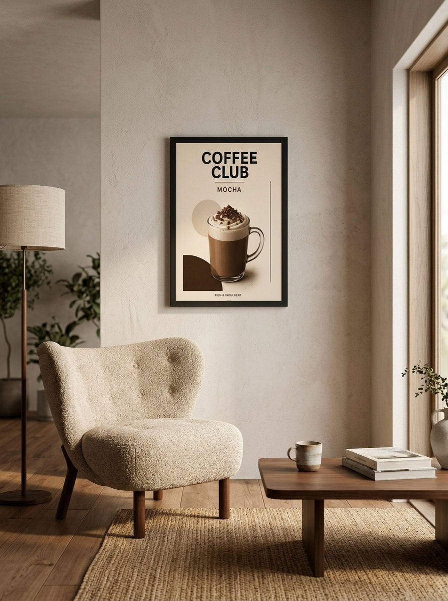 Coffee Club Mocha – Modern Çerçeveli Poster — Siyah Çerçeve — TabloLab