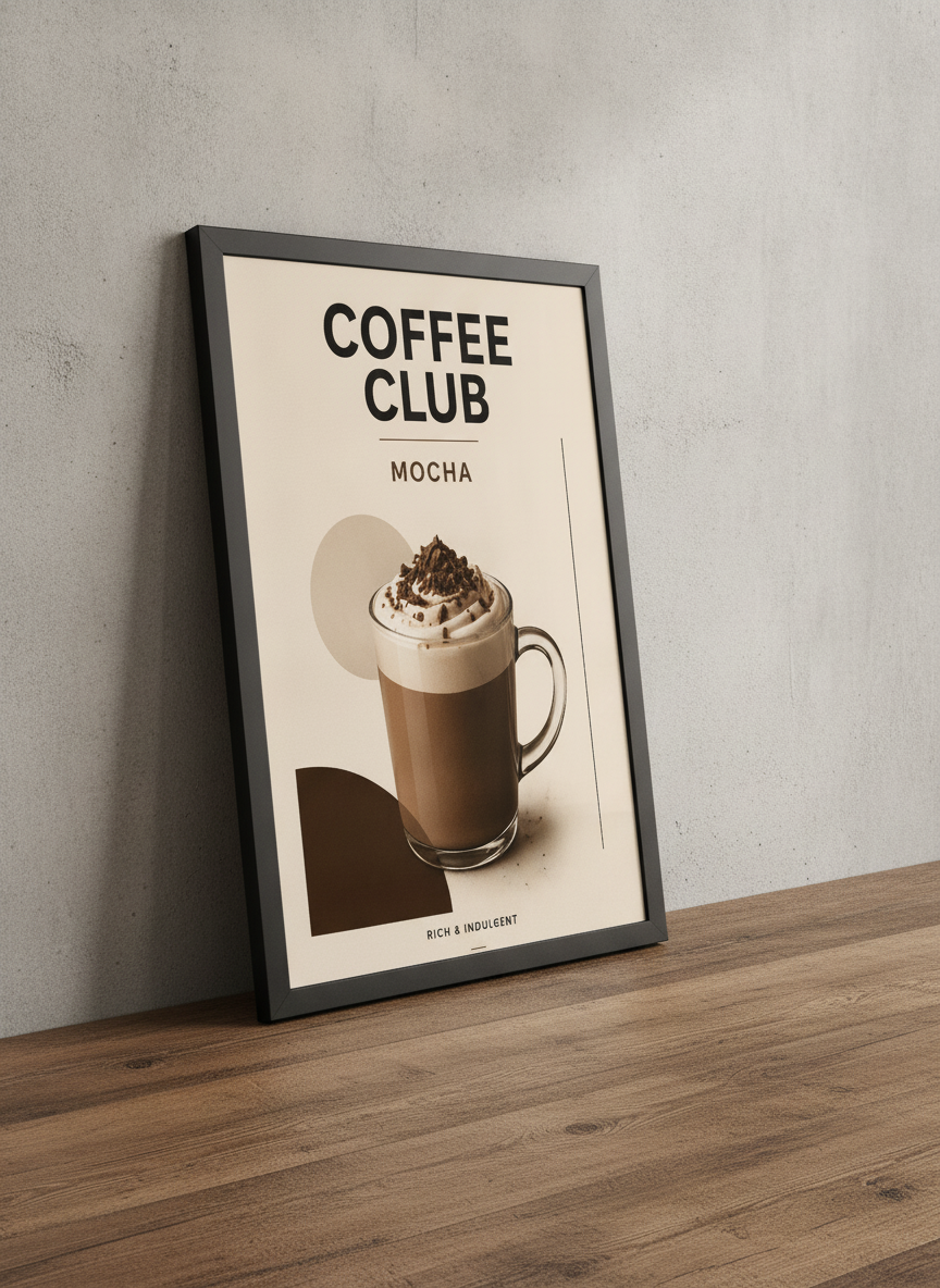 Coffee Club Mocha – Modern Çerçeveli Poster — Siyah Çerçeve — TabloLab
