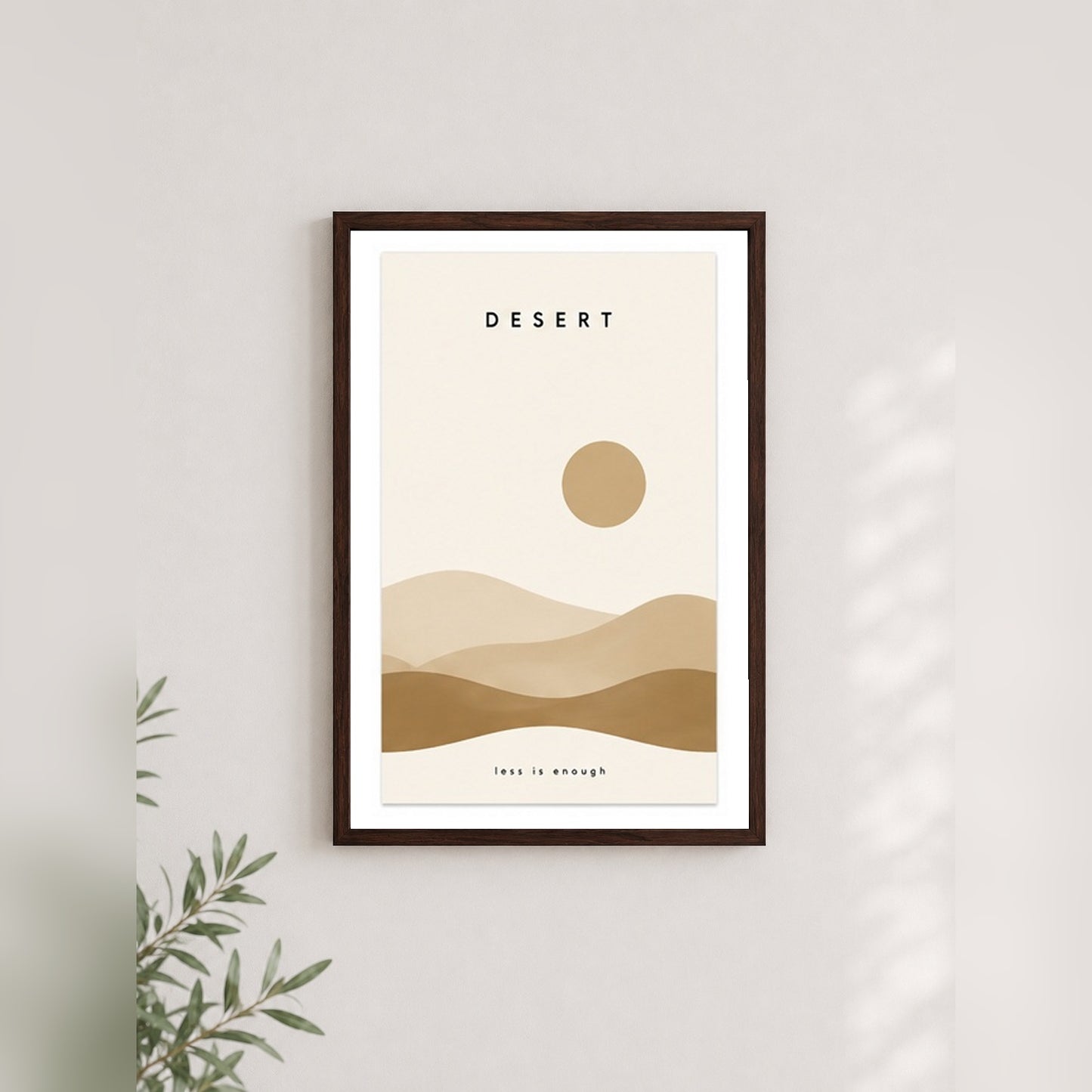 Çöl Huzuru – Minimal Çerçeveli Poster — Ceviz — Paspartulu — TabloLab