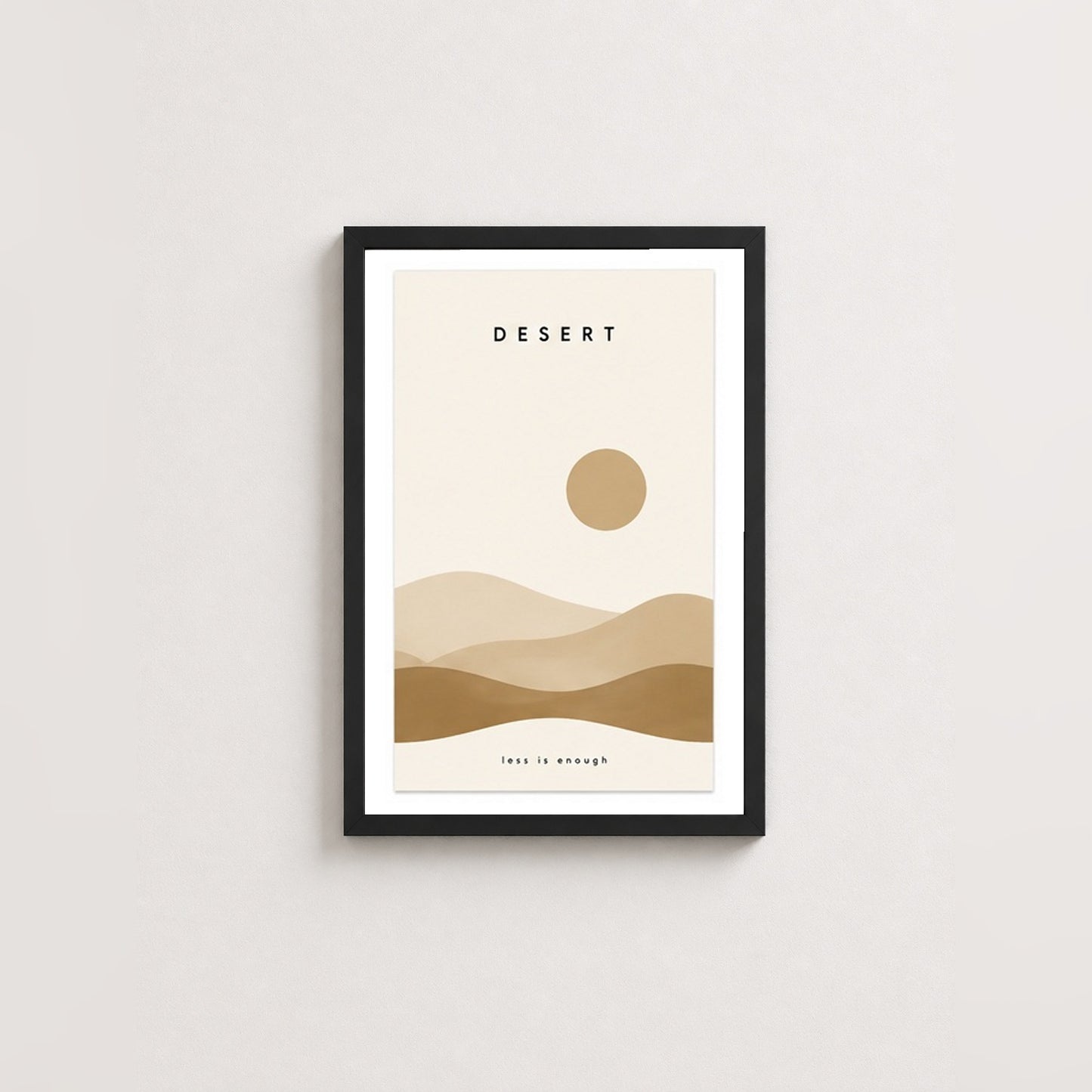 Çöl Huzuru – Minimal Çerçeveli Poster — Siyah — Paspartulu — TabloLab