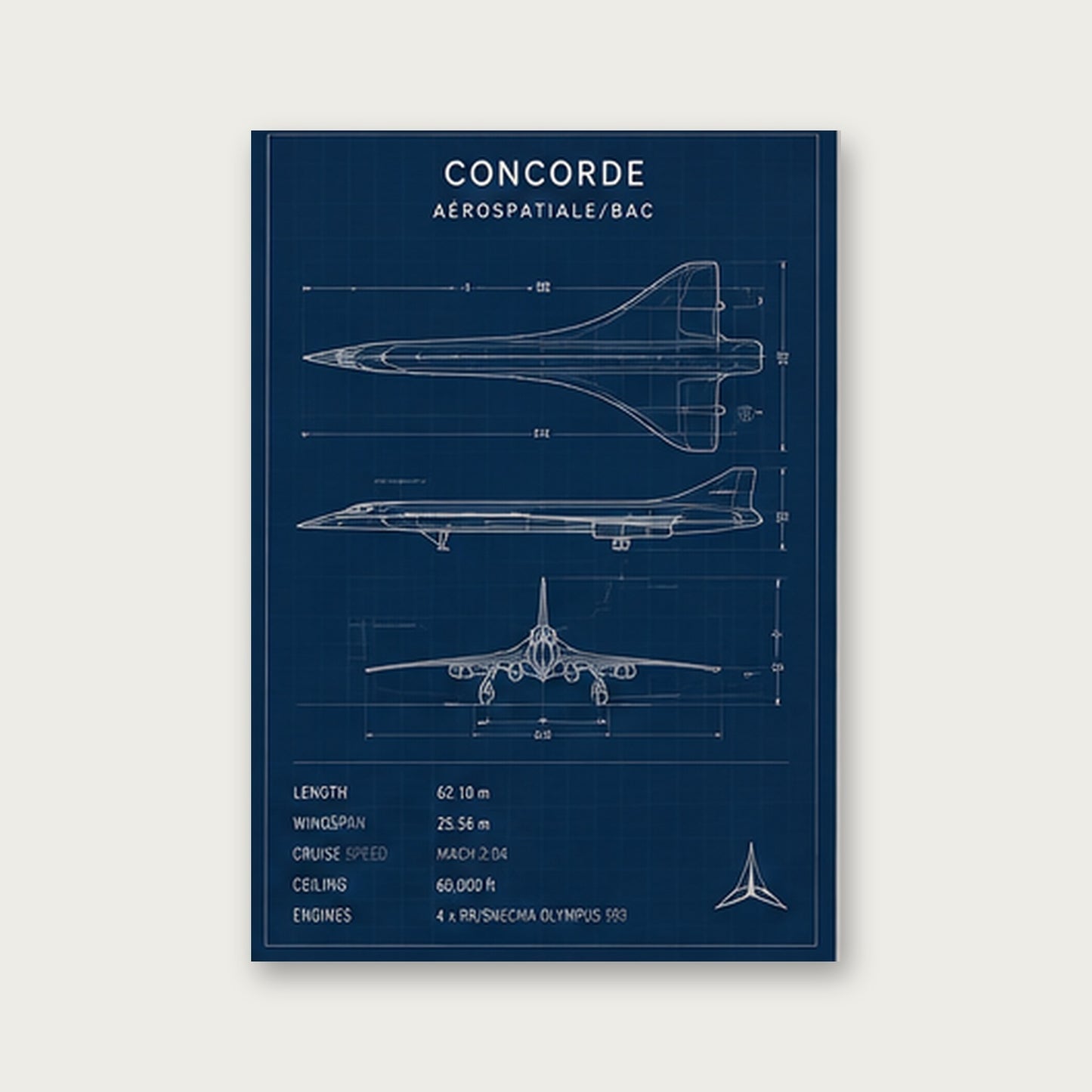 Concorde Teknik Çizimi – Teknik Çerçeveli Poster — Çerçevesiz — Paspartusuz — TabloLab