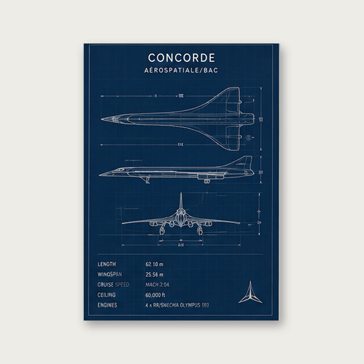 Concorde Teknik Çizimi – Teknik Çerçeveli Poster — Çerçevesiz — Paspartusuz — TabloLab