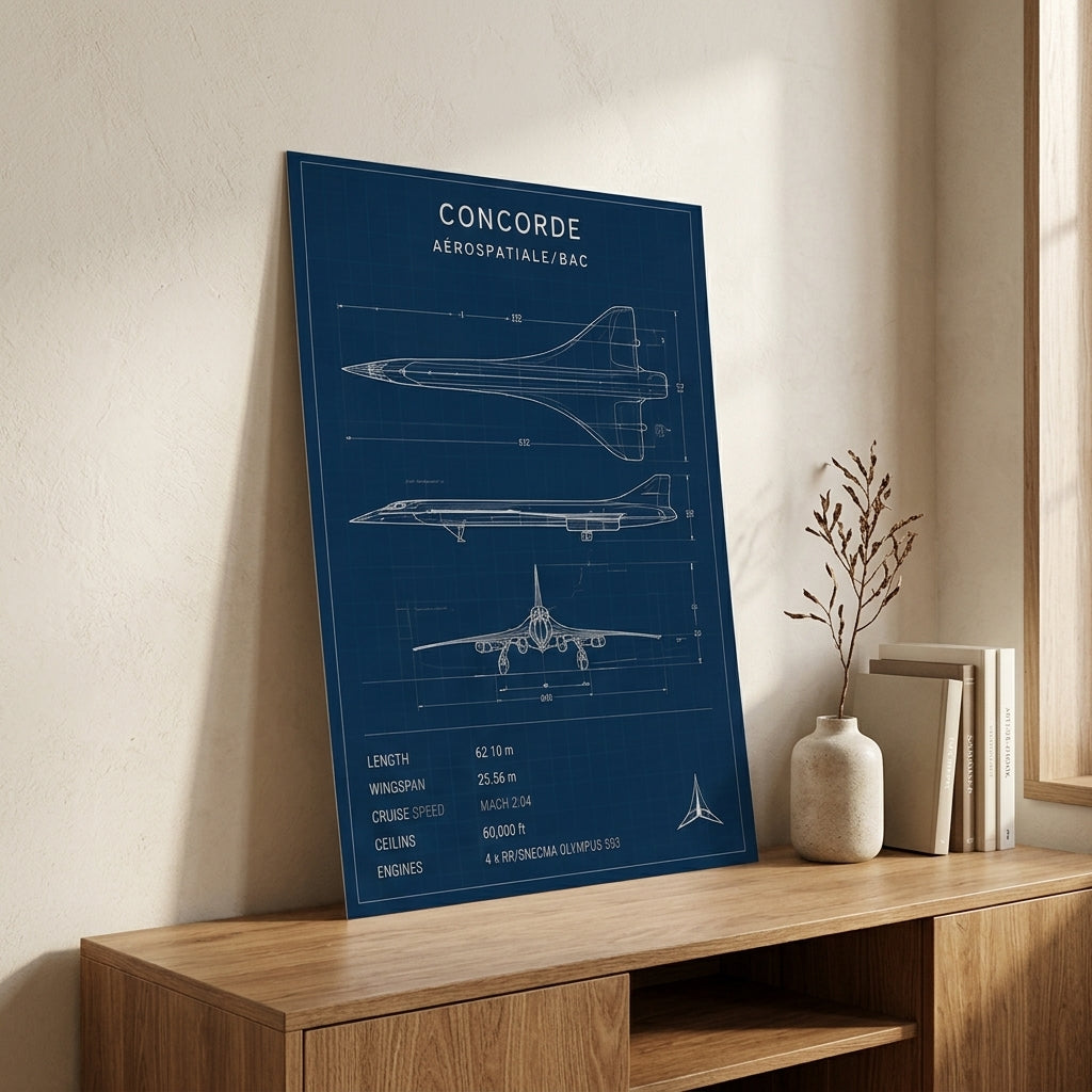 Concorde Teknik Çizimi – Teknik Çerçeveli Poster — Çerçevesiz — Paspartusuz — TabloLab