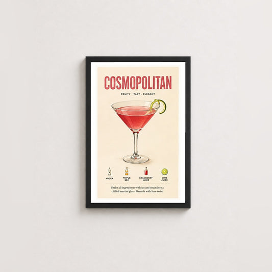 Cosmopolitan Sanatı – Vintage Çerçeveli Poster — Siyah — Paspartulu — TabloLab