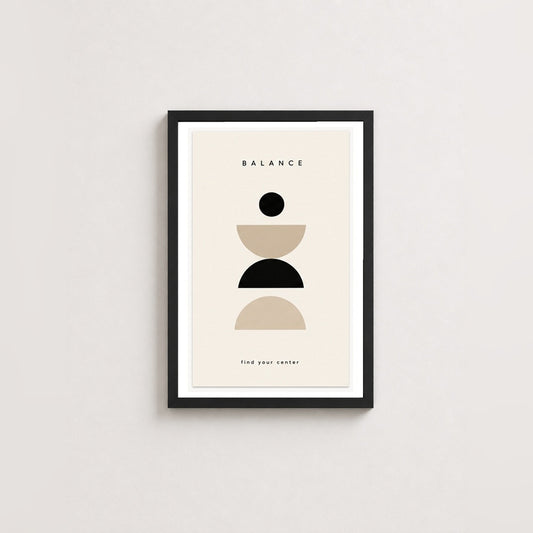 Denge Simetrisi – Modern Çerçeveli Poster — Siyah — Paspartulu — TabloLab