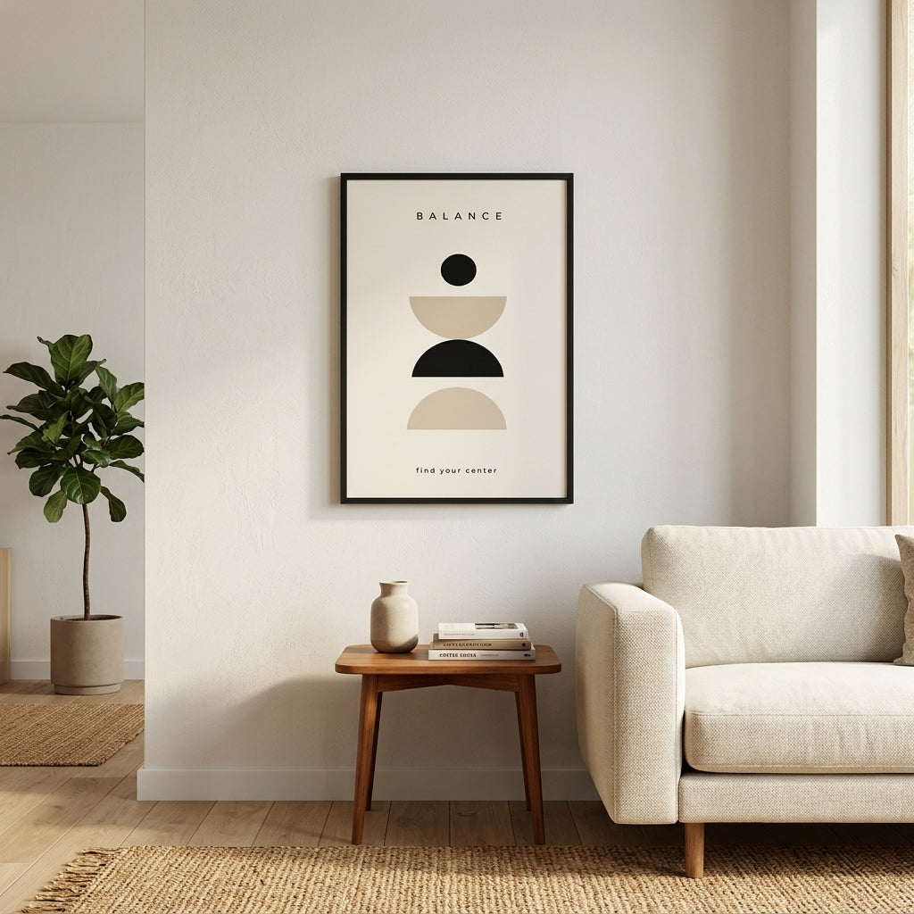 Denge Simetrisi – Modern Çerçeveli Poster — Siyah — Paspartusuz — TabloLab