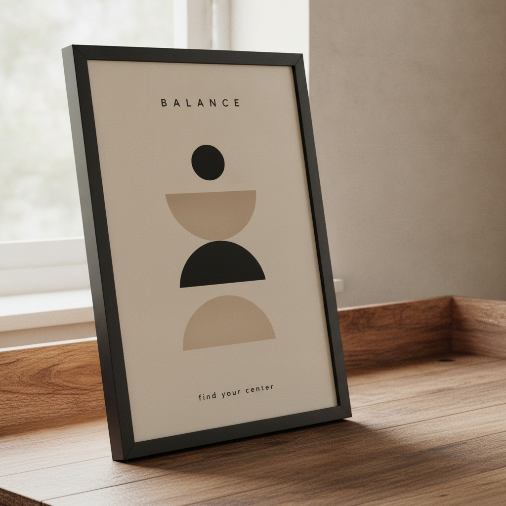 Denge Simetrisi – Modern Çerçeveli Poster — Siyah — Paspartusuz — TabloLab