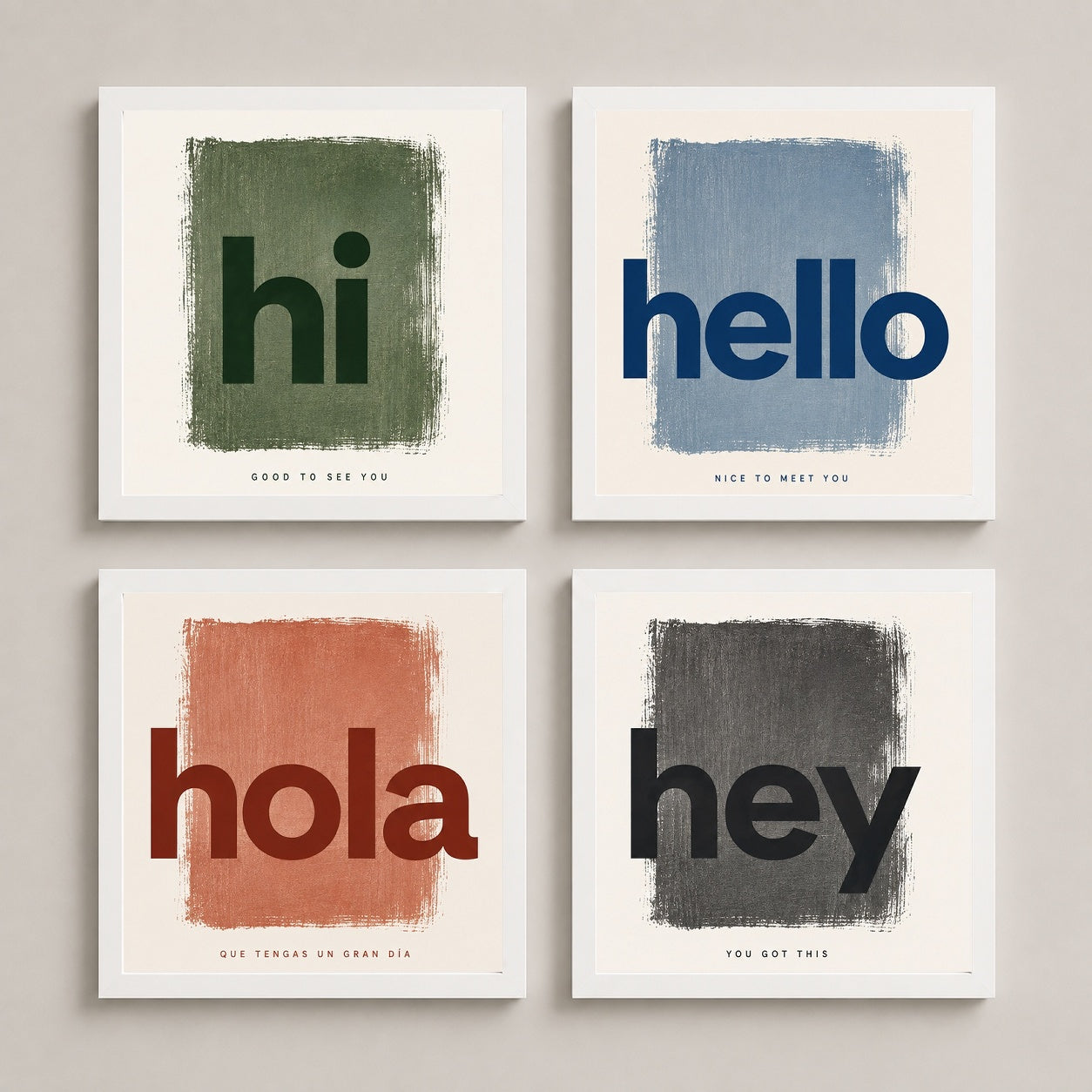 Dünya Dillerinde Selam – 4'lü Set Poster — Beyaz — Tam Baskı — TabloLab