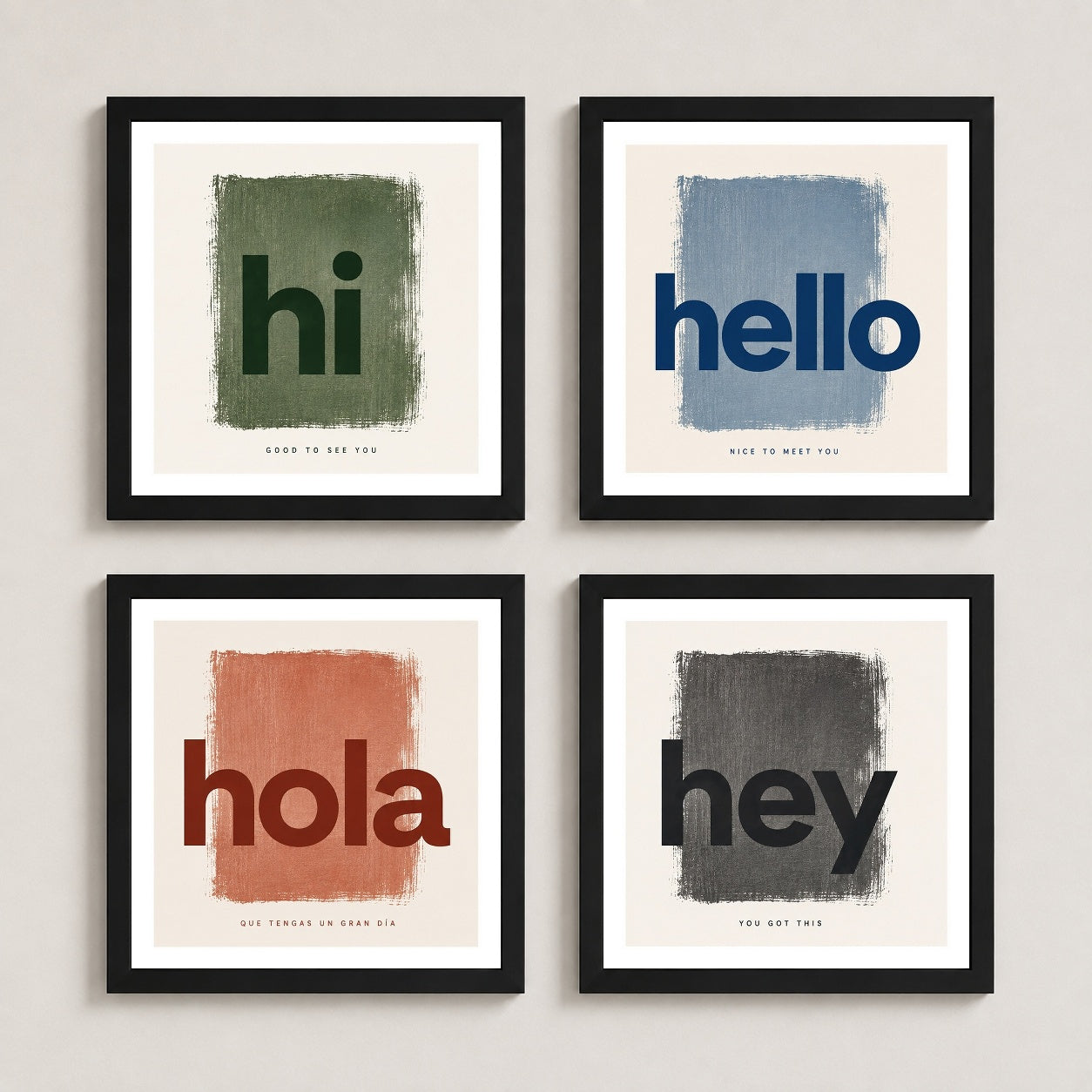 Dünya Dillerinde Selam – 4'lü Set Poster — Siyah — Beyaz Kenarlı — TabloLab