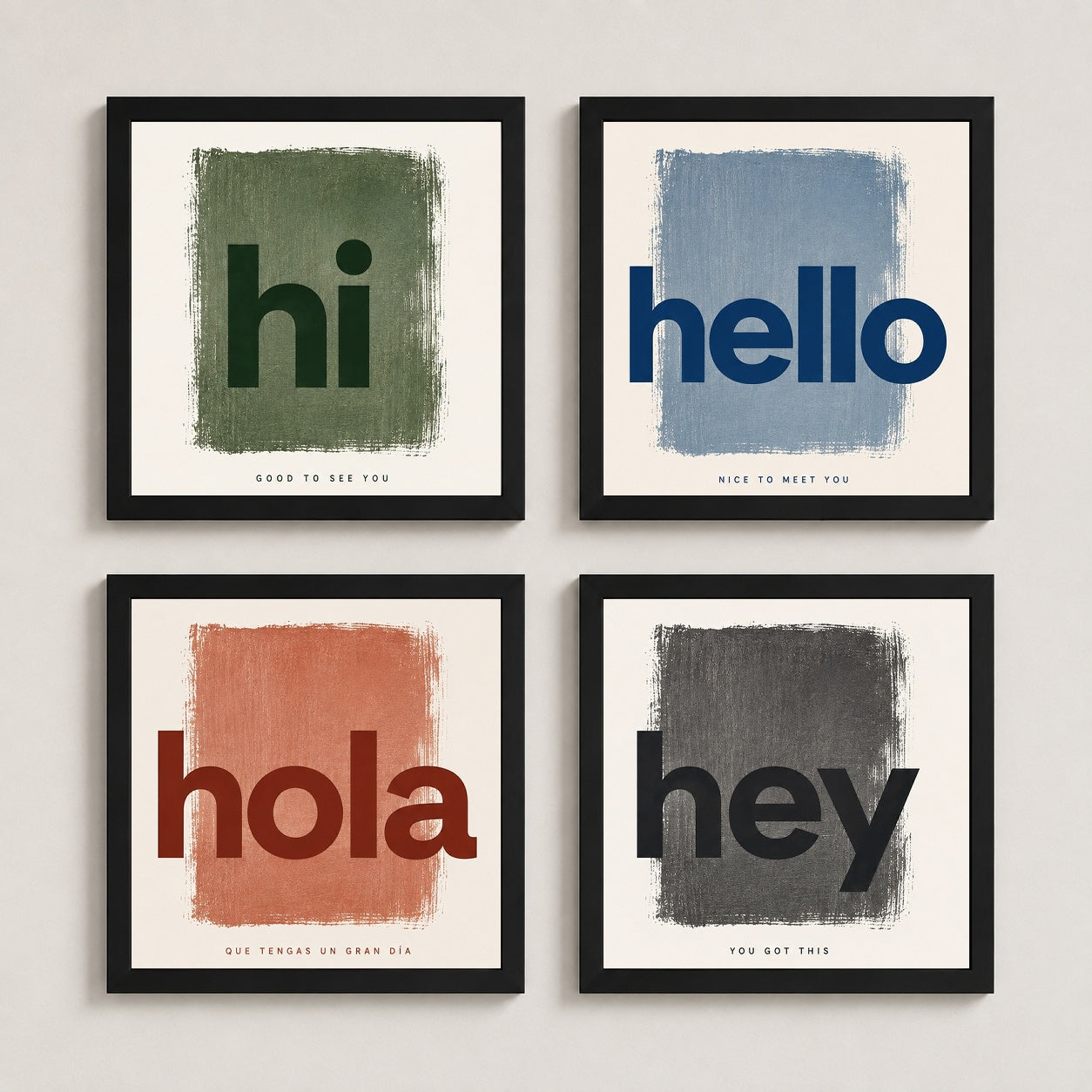 Dünya Dillerinde Selam – 4'lü Set Poster — Siyah — Tam Baskı — TabloLab