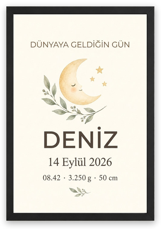 Dünyaya Geldiğin Gün Bebek Posteri — Siyah — Tam Baskı — TabloLab