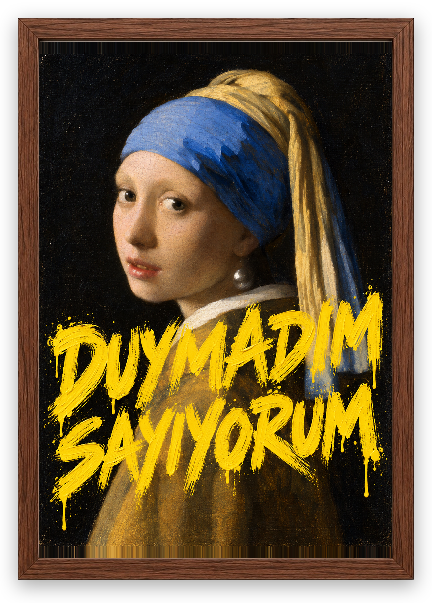 Duymadım Sayıyorum — İnci — özgün eser üzeri yazılı hazır tasarım, Ceviz çerçeve
