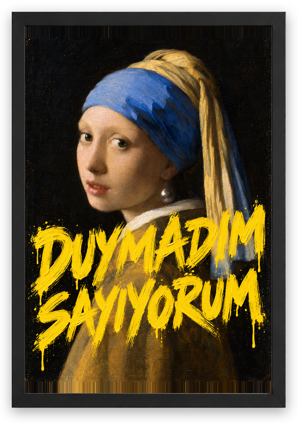 Duymadım Sayıyorum — İnci — özgün eser üzeri yazılı hazır tasarım, Siyah çerçeve