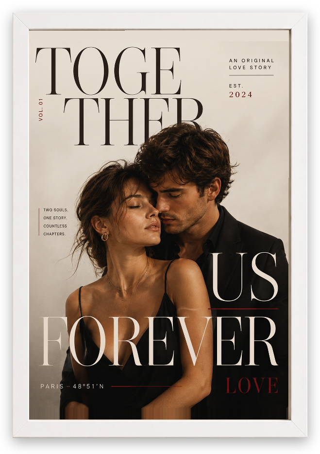 Editorial Love - Romantik Çift Posteri — Beyaz Çerçeve — TabloLab
