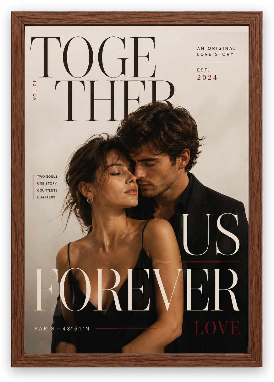 Editorial Love - Romantik Çift Posteri — Ceviz Çerçeve — TabloLab