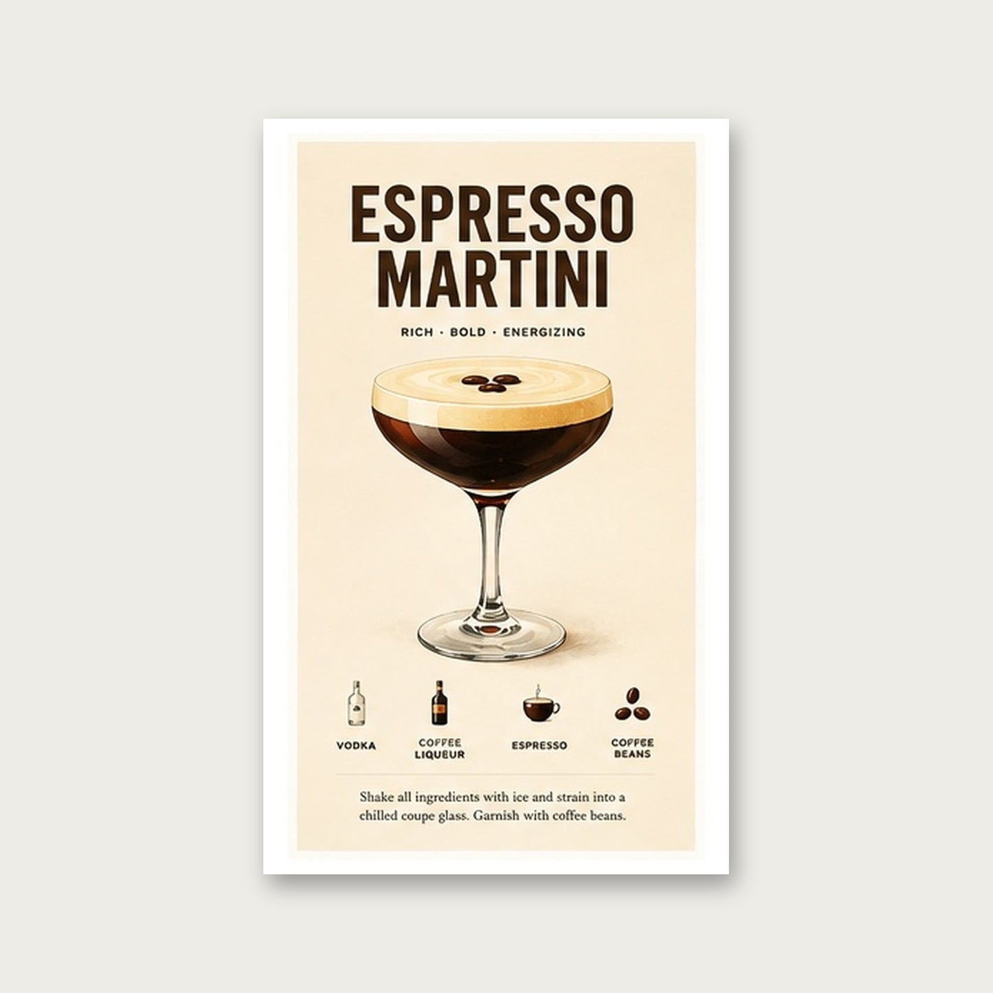Espresso Martini Keyfi – Vintage Çerçeveli Poster — Çerçevesiz — Paspartulu — TabloLab