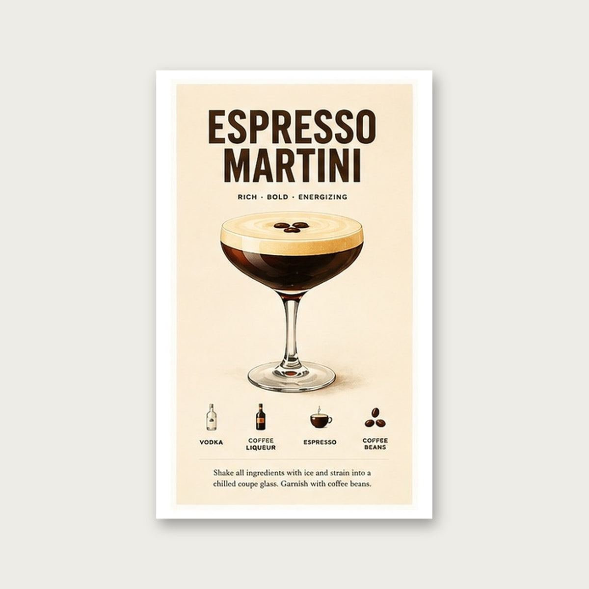 Espresso Martini Keyfi – Vintage Çerçeveli Poster — Çerçevesiz — Paspartulu — TabloLab