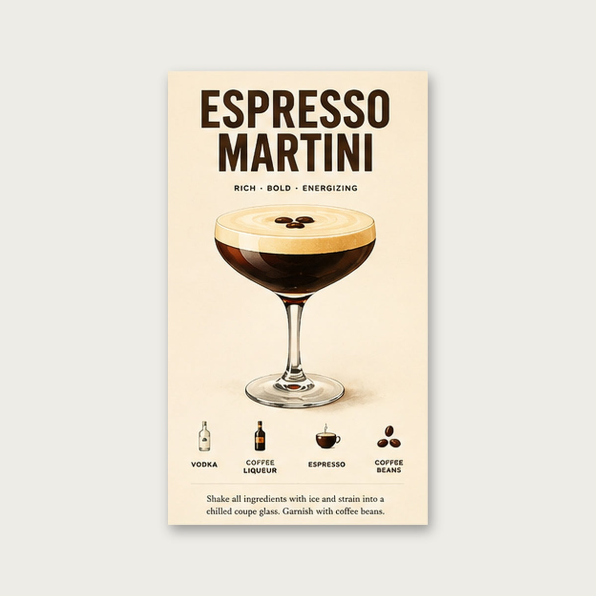 Espresso Martini Keyfi – Vintage Çerçeveli Poster — Çerçevesiz — Paspartusuz — TabloLab