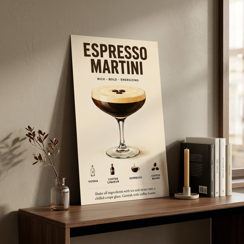 Espresso Martini Keyfi – Vintage Çerçeveli Poster — Çerçevesiz — Paspartusuz — TabloLab