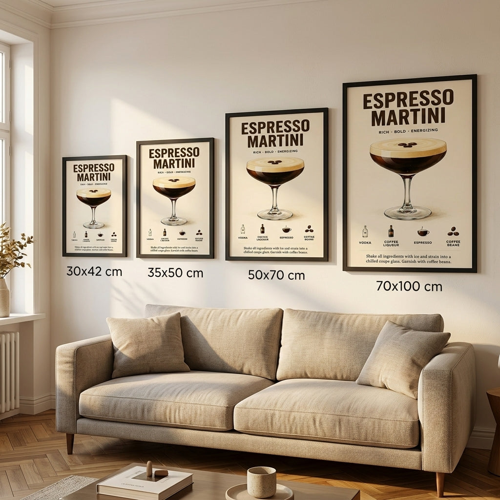 Espresso Martini Keyfi – Vintage Çerçeveli Poster — Siyah — Paspartusuz — TabloLab