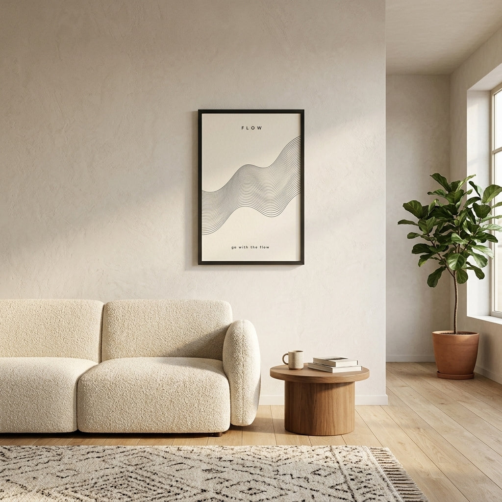 Flow Dalgaları – Minimal Çerçeveli Poster — Siyah — Paspartusuz — TabloLab