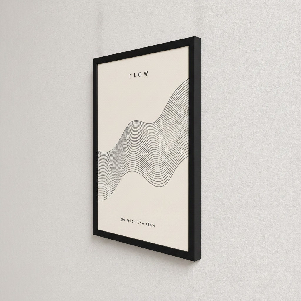 Flow Dalgaları – Minimal Çerçeveli Poster — Siyah — Paspartusuz — TabloLab