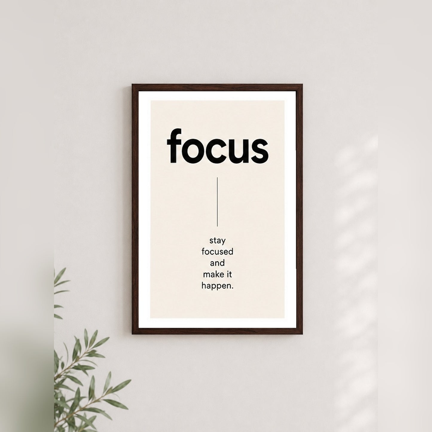 Focus Motivasyon – Minimal Çerçeveli Poster — Ceviz — Beyaz Kenarlı — TabloLab