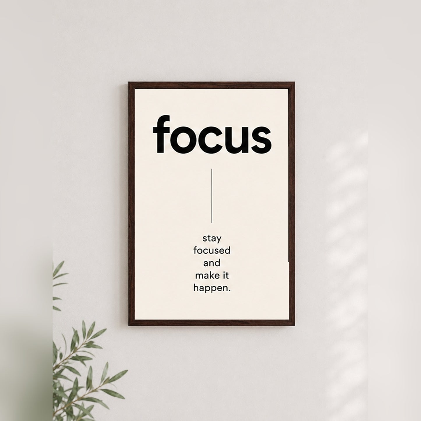 Focus Motivasyon – Minimal Çerçeveli Poster — Ceviz — Tam Baskı — TabloLab