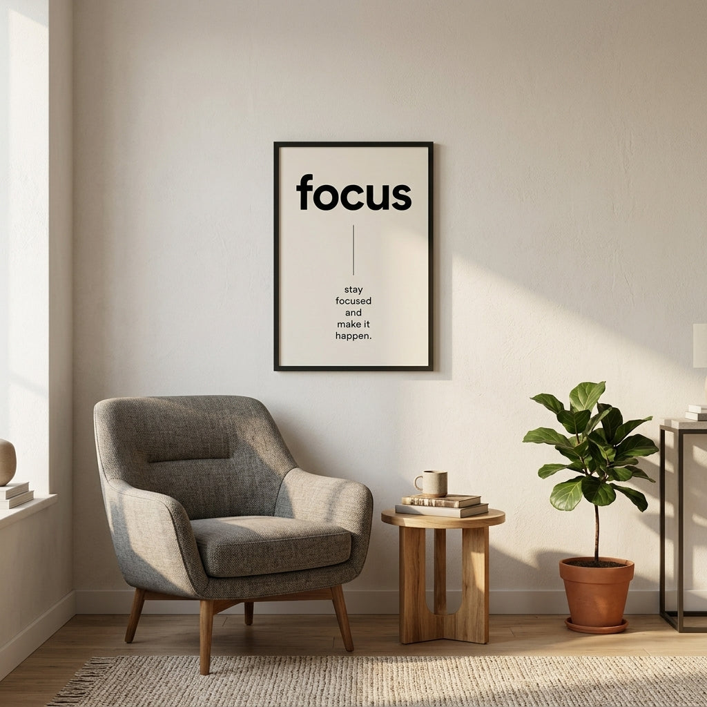 Focus Motivasyon – Minimal Çerçeveli Poster — Siyah — Tam Baskı — TabloLab