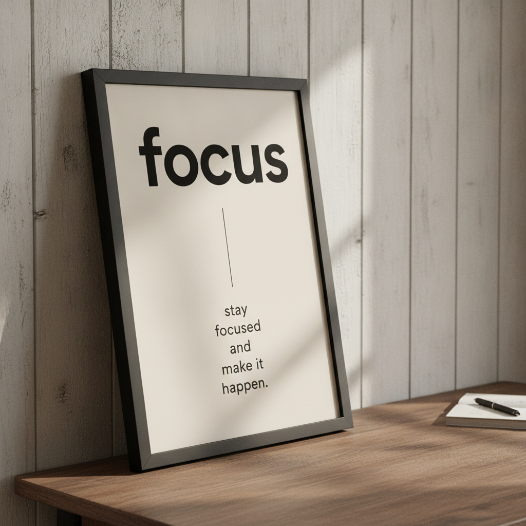 Focus Motivasyon – Minimal Çerçeveli Poster — Siyah — Tam Baskı — TabloLab