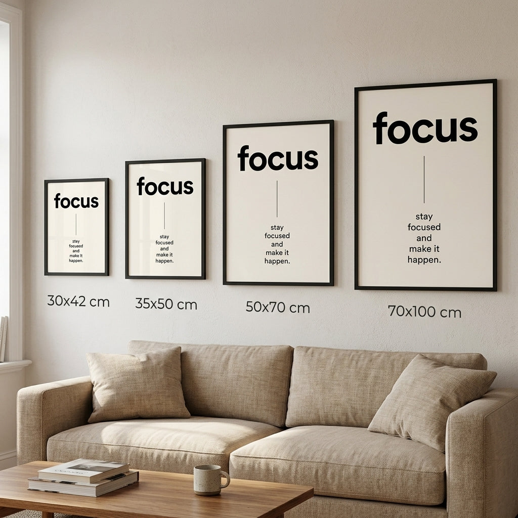 Focus Motivasyon – Minimal Çerçeveli Poster — Siyah — Tam Baskı — TabloLab